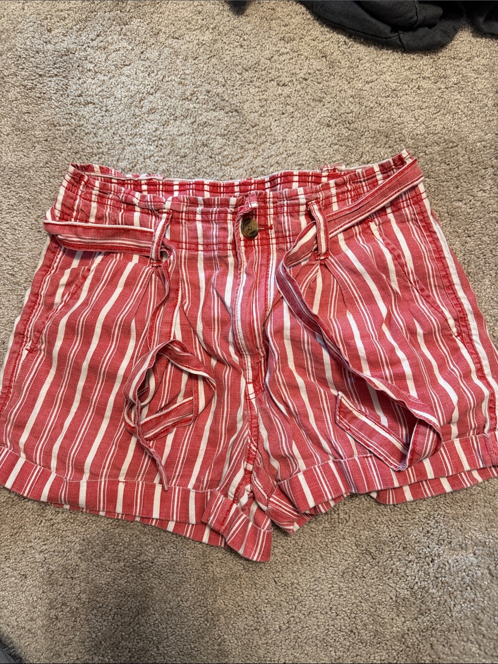 American Eagle Outfitters Linen Red and White Striped High Waist Shorts